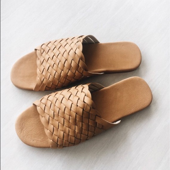 woven leather slide sandals